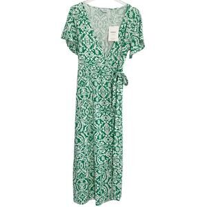 Seraphine Wrap Dress Flounce‎ Sleeve Women 6 Aztec Green Print Maternity Nursing